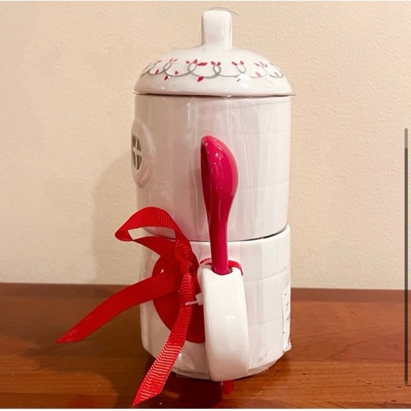 NWT-Beautiful Magenta Home Christmas House Creamer and Sugar Holder with Spoon. - Picture 2 of 6